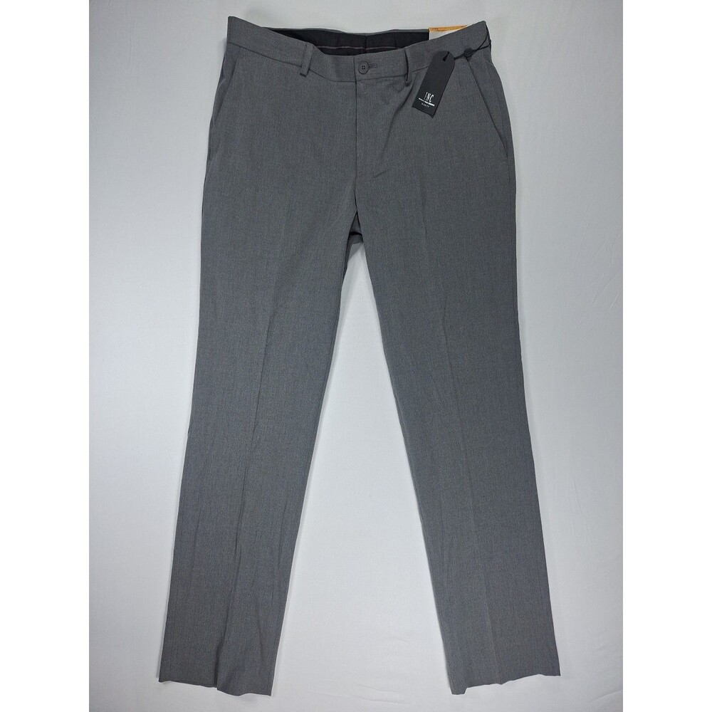INC Men Dress Pants Slim Fit Trousers 33x32 Gray Polyester Blend Flat Front NWT
